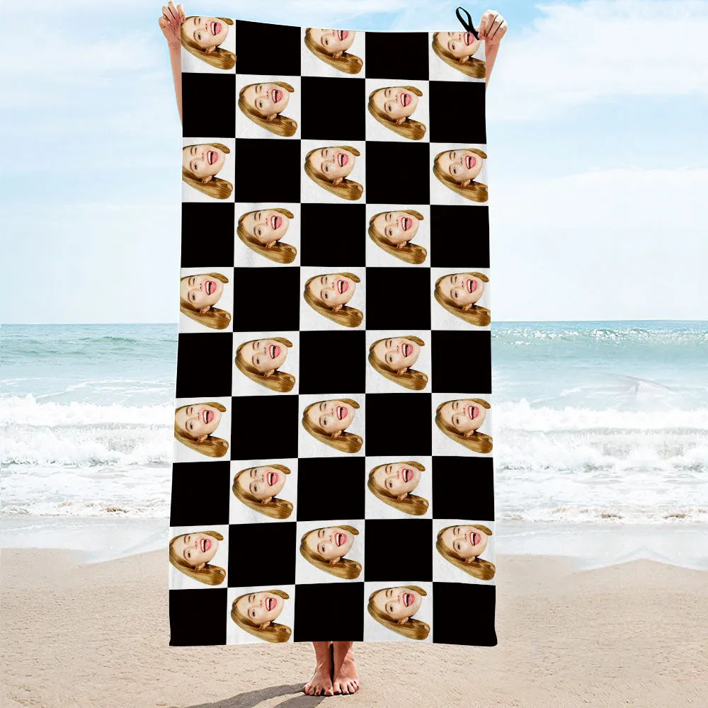 Custom Face Chess board Beach Towel Personalised Photo Beach Towel Funny Gift