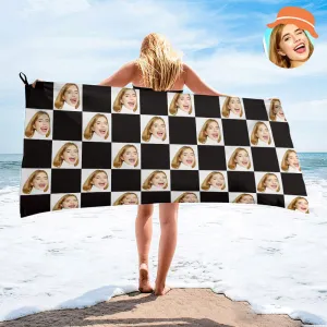 Custom Face Chess board Beach Towel Personalised Photo Beach Towel Funny Gift