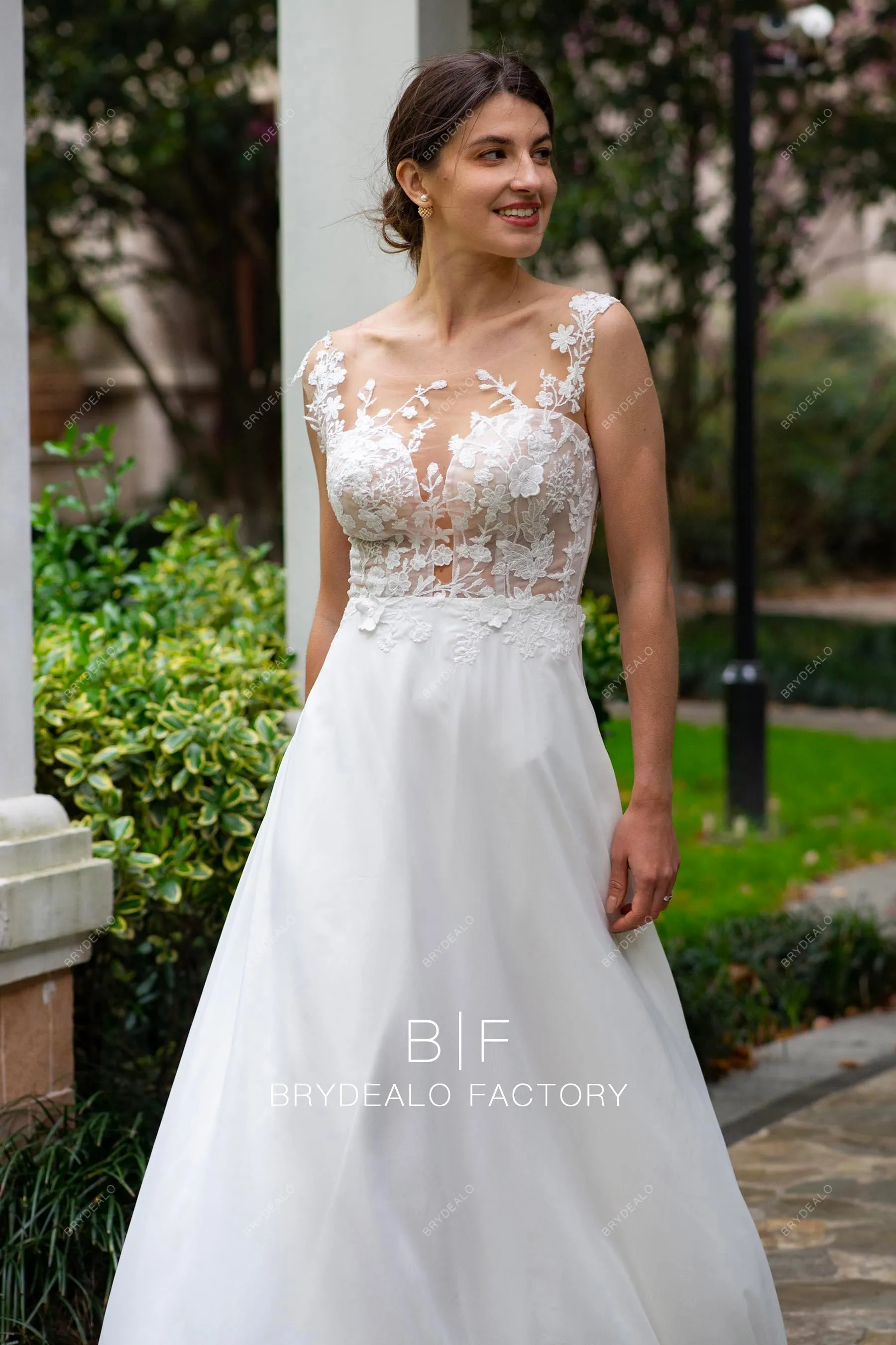 Designer Wild Lace Illusion Summer Chiffon A-line Beach Wedding Dress