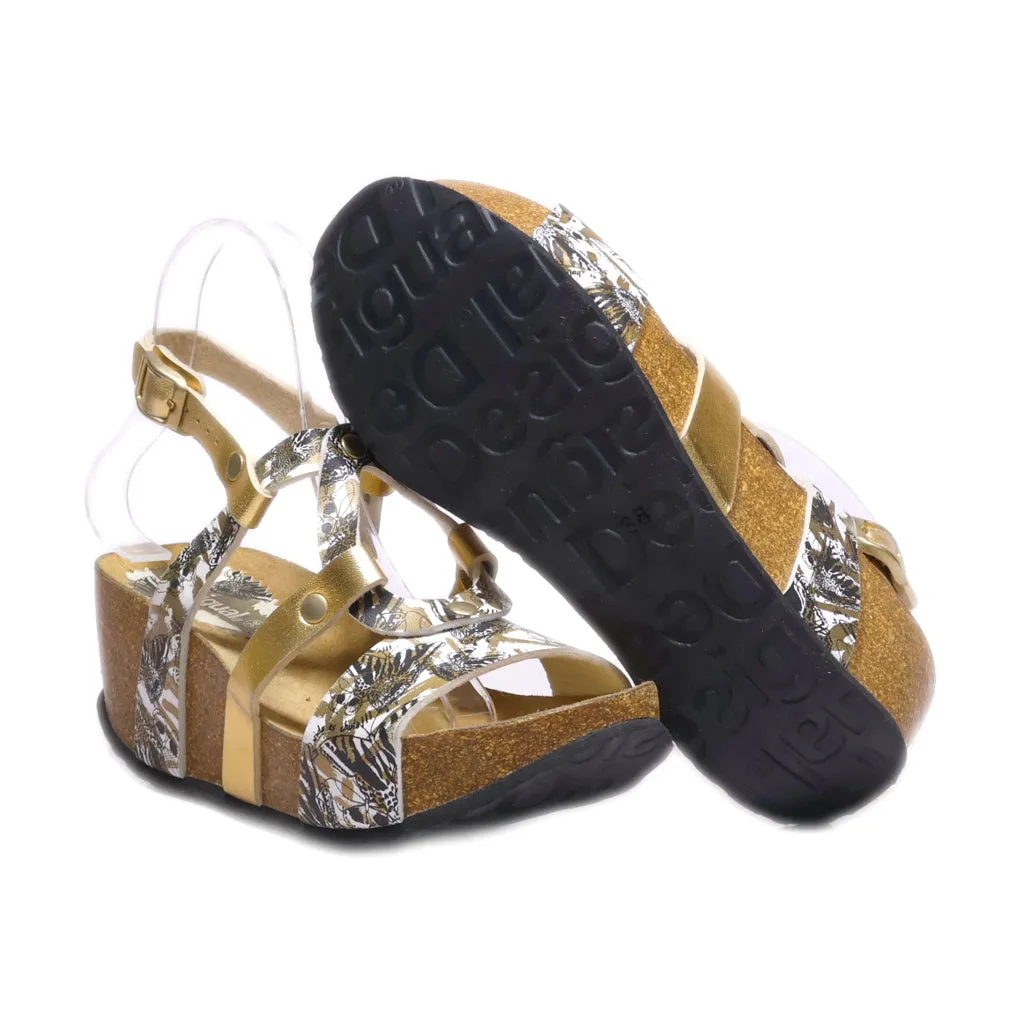 Desigual Wedge Sandals Leather Gold Colour For Women