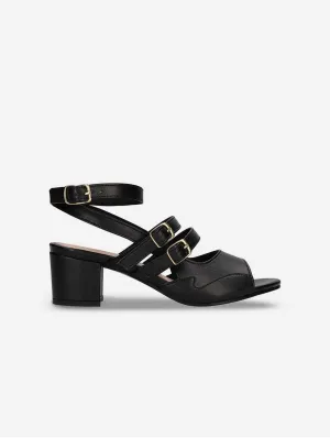 Devan Women's Vegan Apple Leather Heeled Sandals | Black