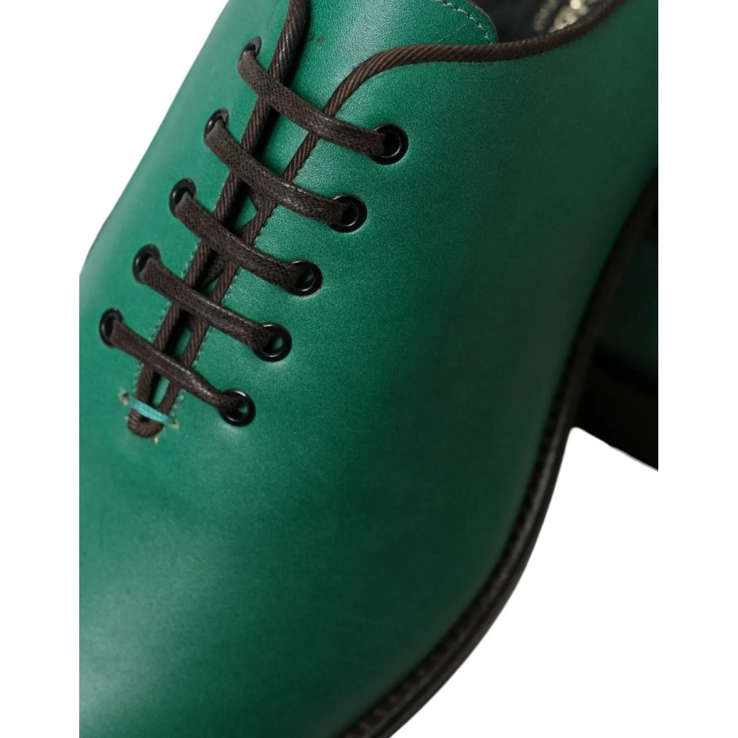 Dolce & Gabbana Elegant Green Leather Oxford Dress Shoes