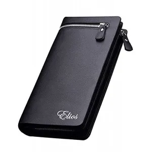 Elios Long Black PU Leather Wallet for Women (Black)