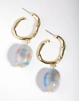 Gold Ceramic Bead Hoop Earrings