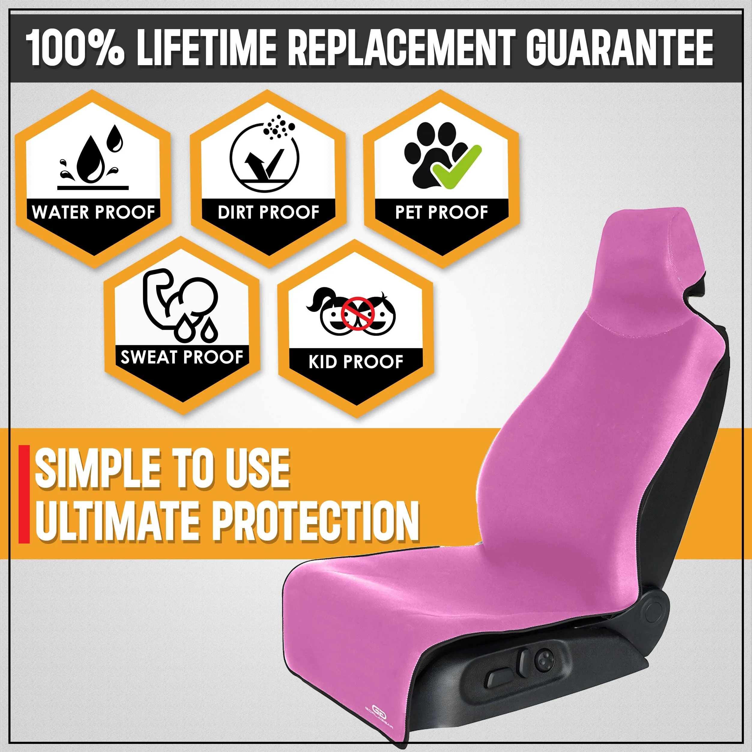 Gorla Gear Pink Premium Universal Fit Waterproof Stain Resistant Car Seat Cover Neoprene Non-Slip Bucket Seat Dog Kid Protector Van Truck SUV Sedan