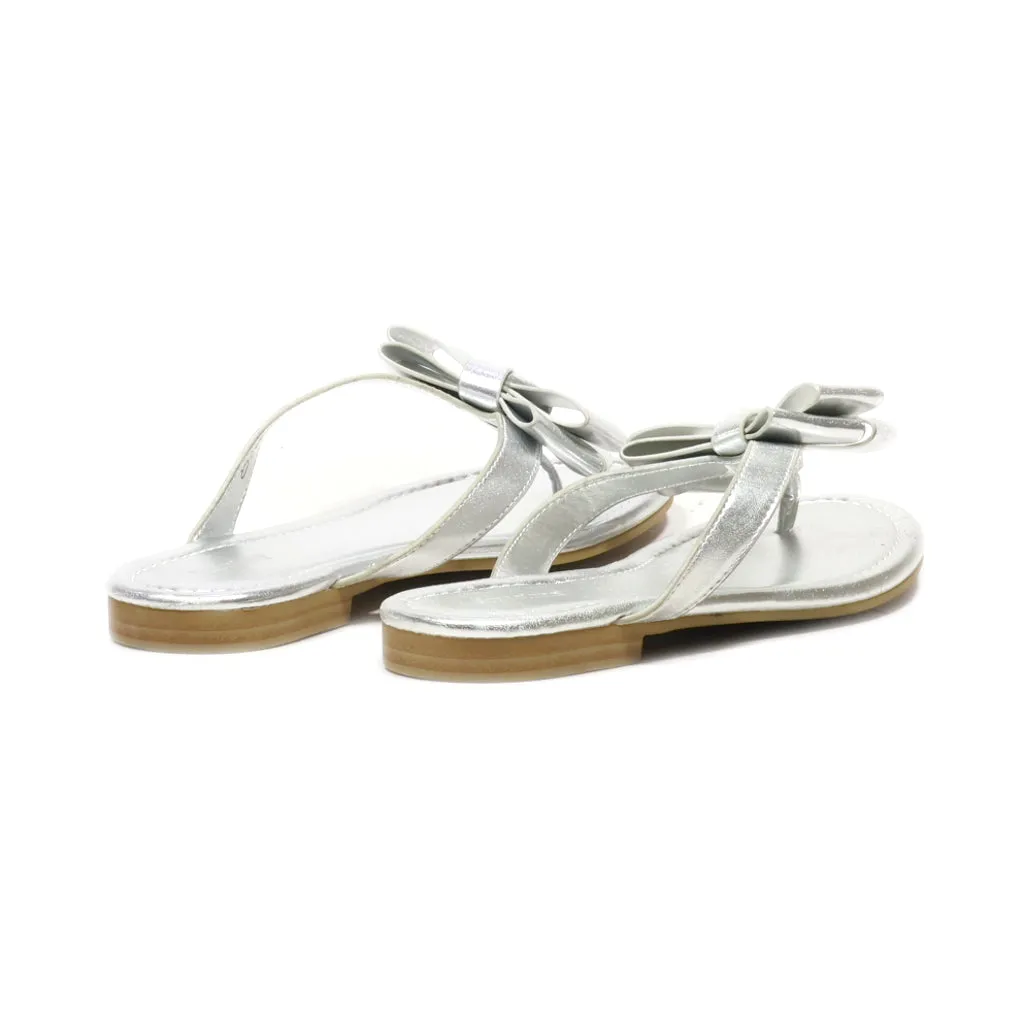 Graceland Flat Sandals Leather Silver Colour For Women