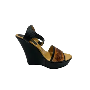 International M Women's Black Brown Wedge Sandals