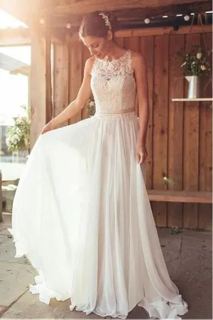 Ivory Beach Wedding Dress Lace Boho Bridal Gown With Train WD533