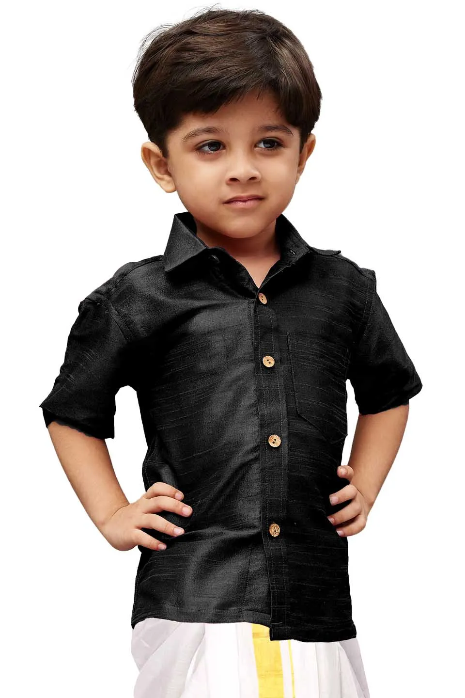 Jashvi Boys Black Opaque Ethnic Shirt