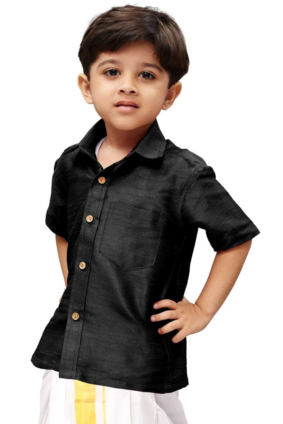 Jashvi Boys Black Opaque Ethnic Shirt