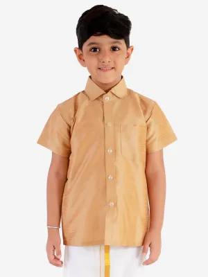 Jashvi Boys' Rose gold Silk Short Sleeves Ethnic Shirt