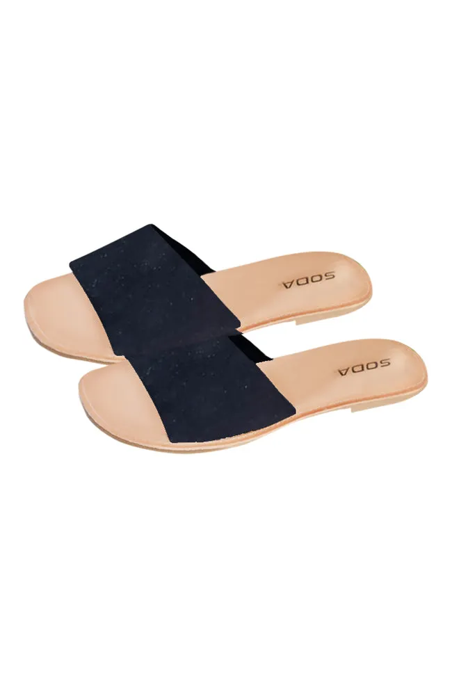 Jayne Slip On Single Strap Black Sandals FINAL SALE