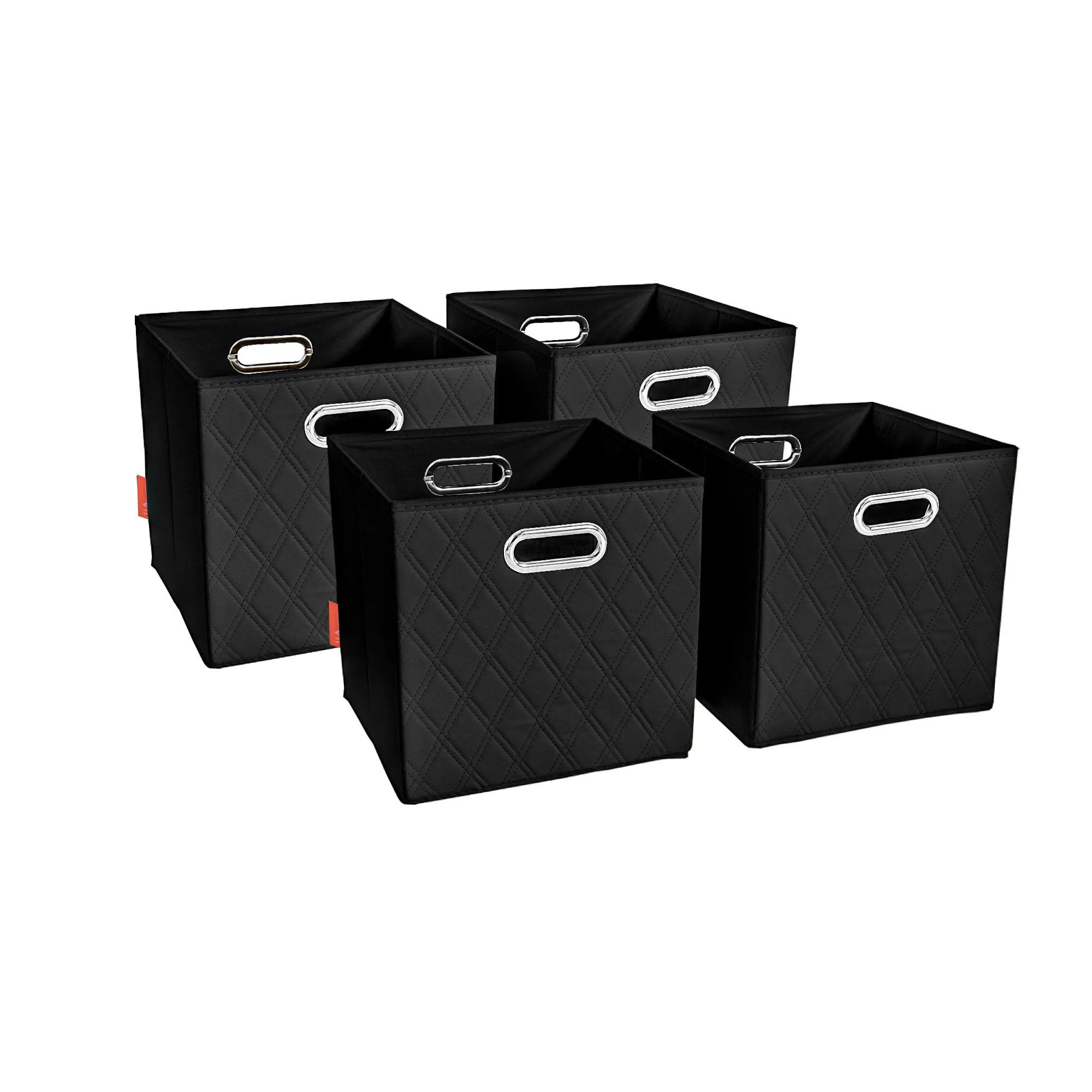 JIAessentials 12 inch Foldable Diamond Patterned Faux Leather Storage Cube Bins Set of Two with Dual Handles - 12" Black