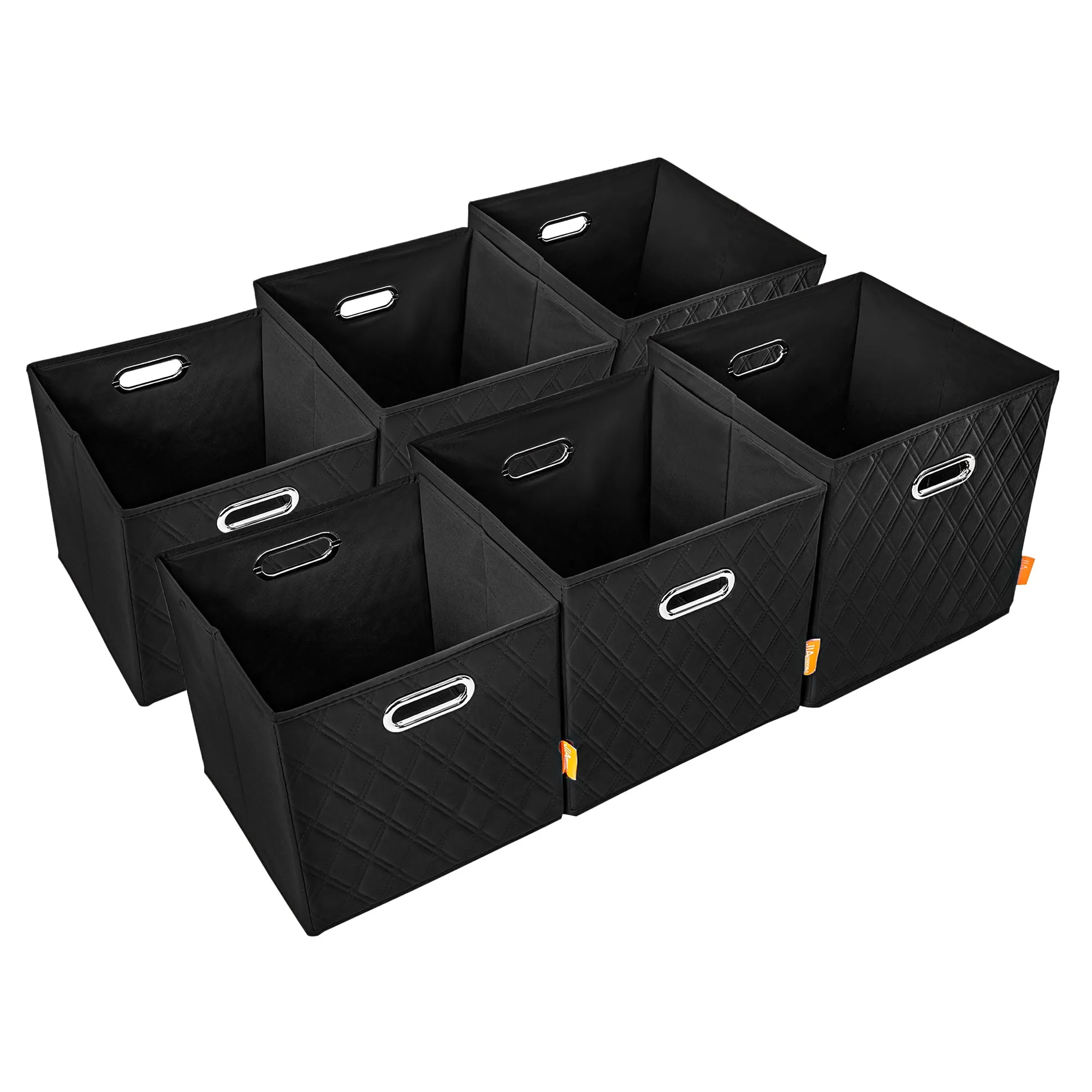 JIAessentials 12 inch Foldable Diamond Patterned Faux Leather Storage Cube Bins Set of Two with Dual Handles - 12" Black