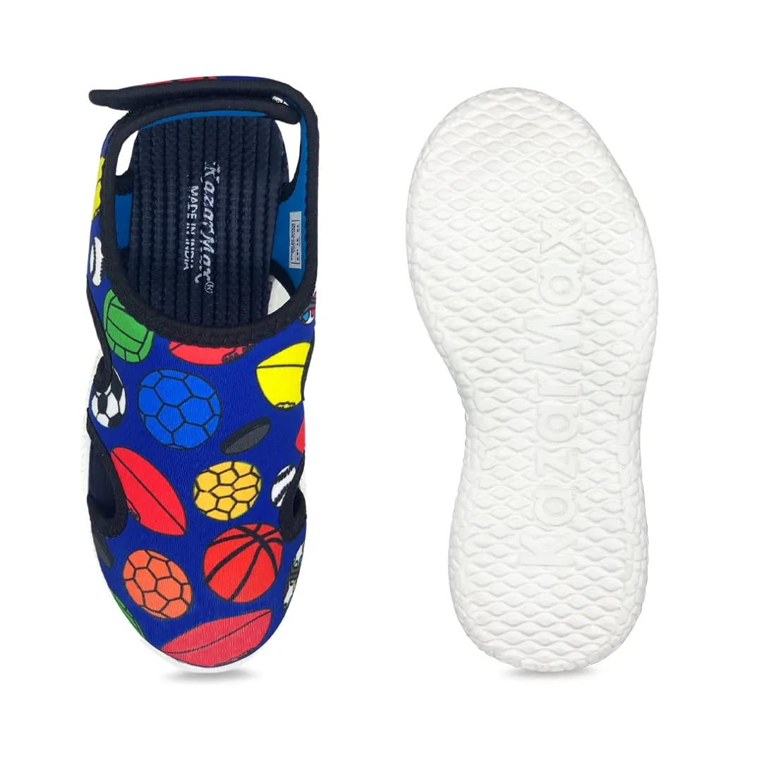 KazarMax Boys & Girls (Unisex) Balls Print Blue Lycra Sandal (Size : 32)