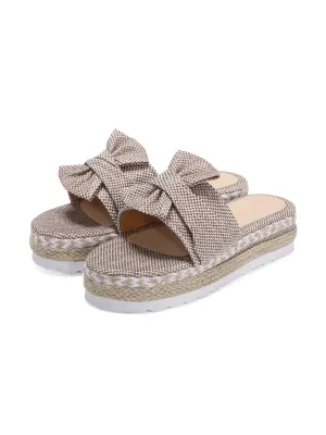 Khaki Knitted Bow Platform Beach Sandals