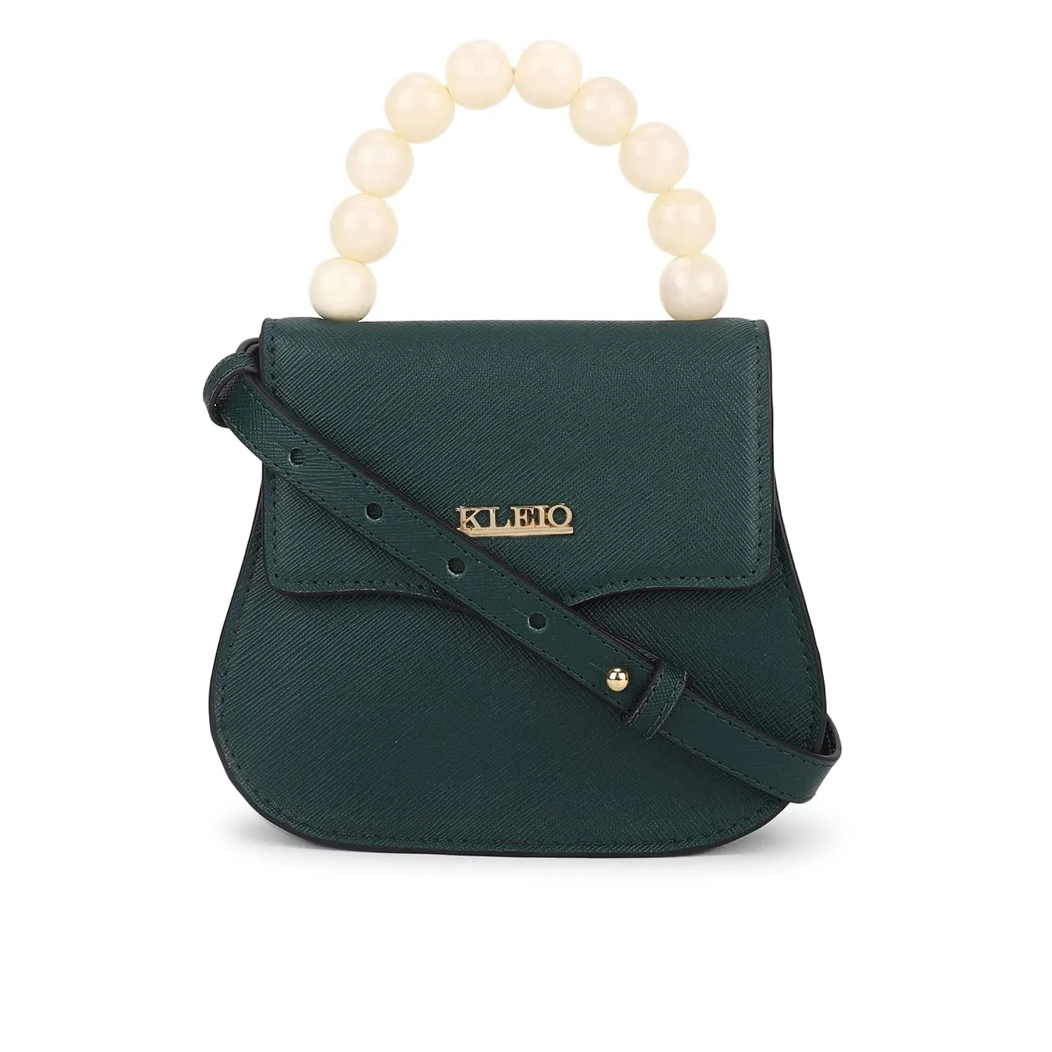 KLEIO Textured Leather Mini Handbag for Women (Dark Green) with Top Handle & Polyester Lining | Elegant Crossbody Bag for Girls with Adjustable & Detachable Sling Strap