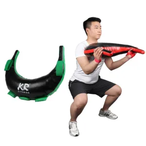 KR Fitness Training Sandbag Weight-Bearing Exercise Equipment Croissant without Filler(Black Leather   Green Ribbon)