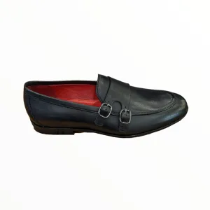 Lacuzzo Luxury Italian Leather Monk Shoe Black Wide Fit 9500