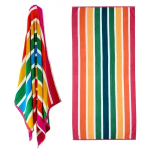 Large Velour Striped Beach Towel (Tropical Burst)