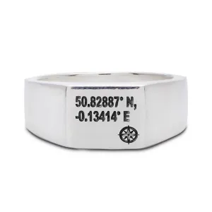 Latitude Longitude Coordinates Silver Signet Ring