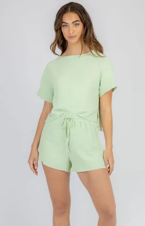 Lime Coloured Textured Set With Loose Fit Top And Shorts