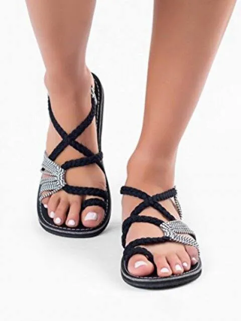 Luxurious Loop Braided Strap Flat Sandals