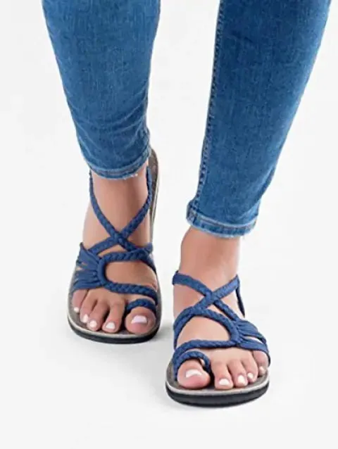 Luxurious Loop Braided Strap Flat Sandals