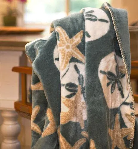 Luxury  Double-Plush Starfish & Sand Dollar Coastal Throw