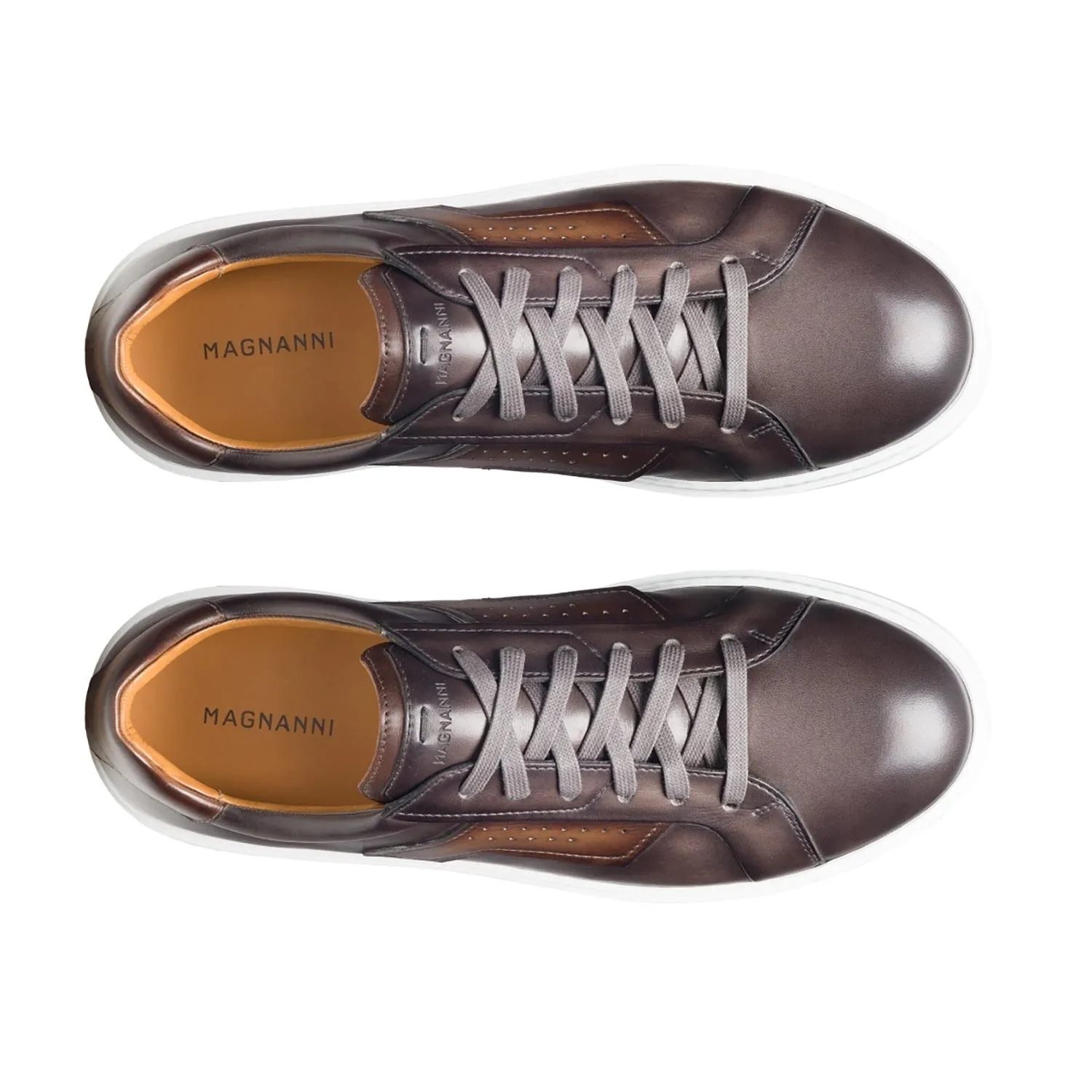 Magnanni Phoenix 25349 Men's Shoes Gray & Brown Calf-Skin Leather Casual Sneakers (MAGS1145)