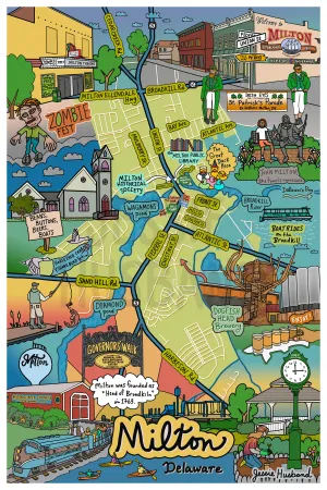 Map of Milton, Delaware (customization and framing options available)