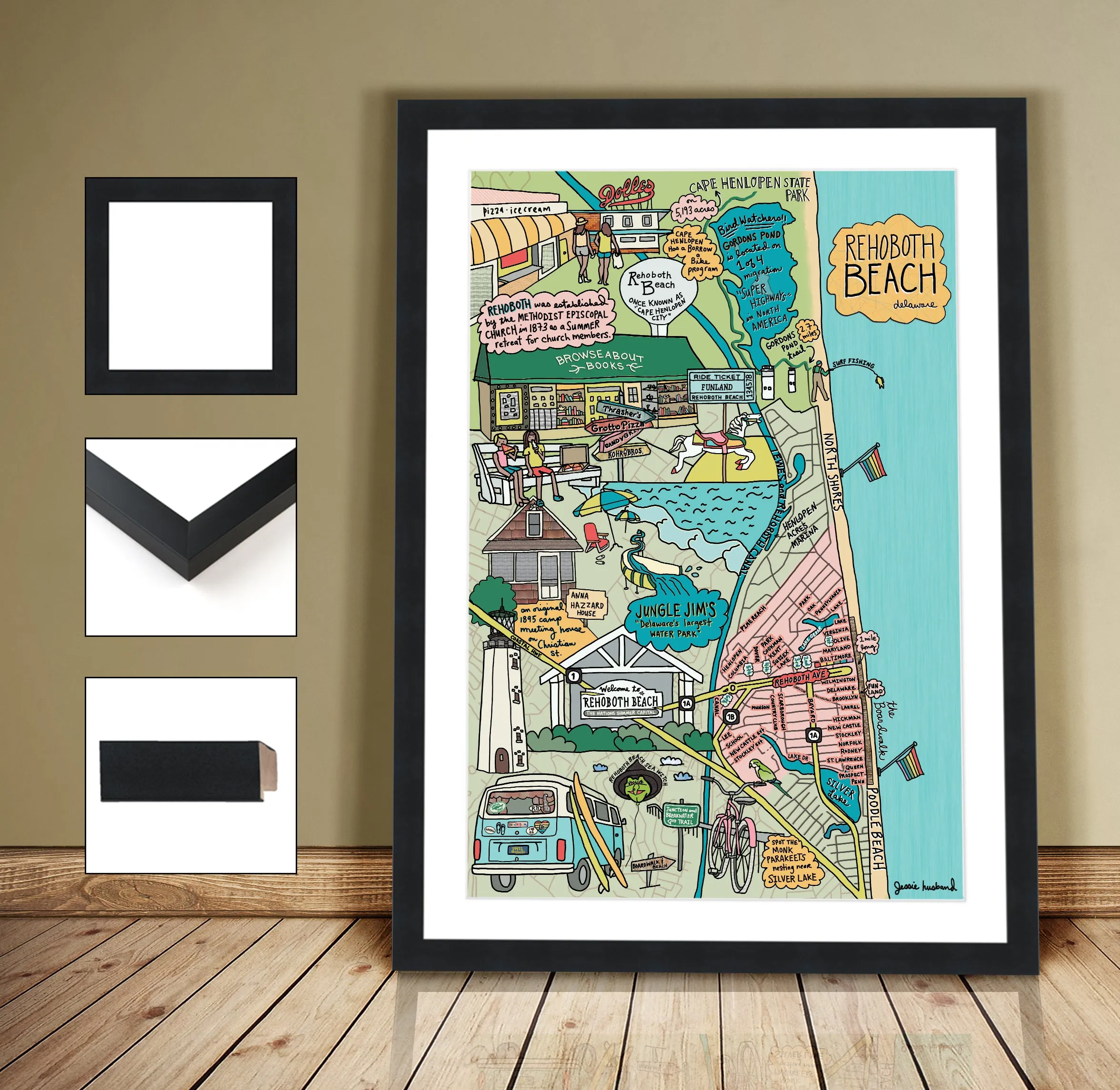 Map of Rehoboth Beach, Delaware (customization and framing options available)