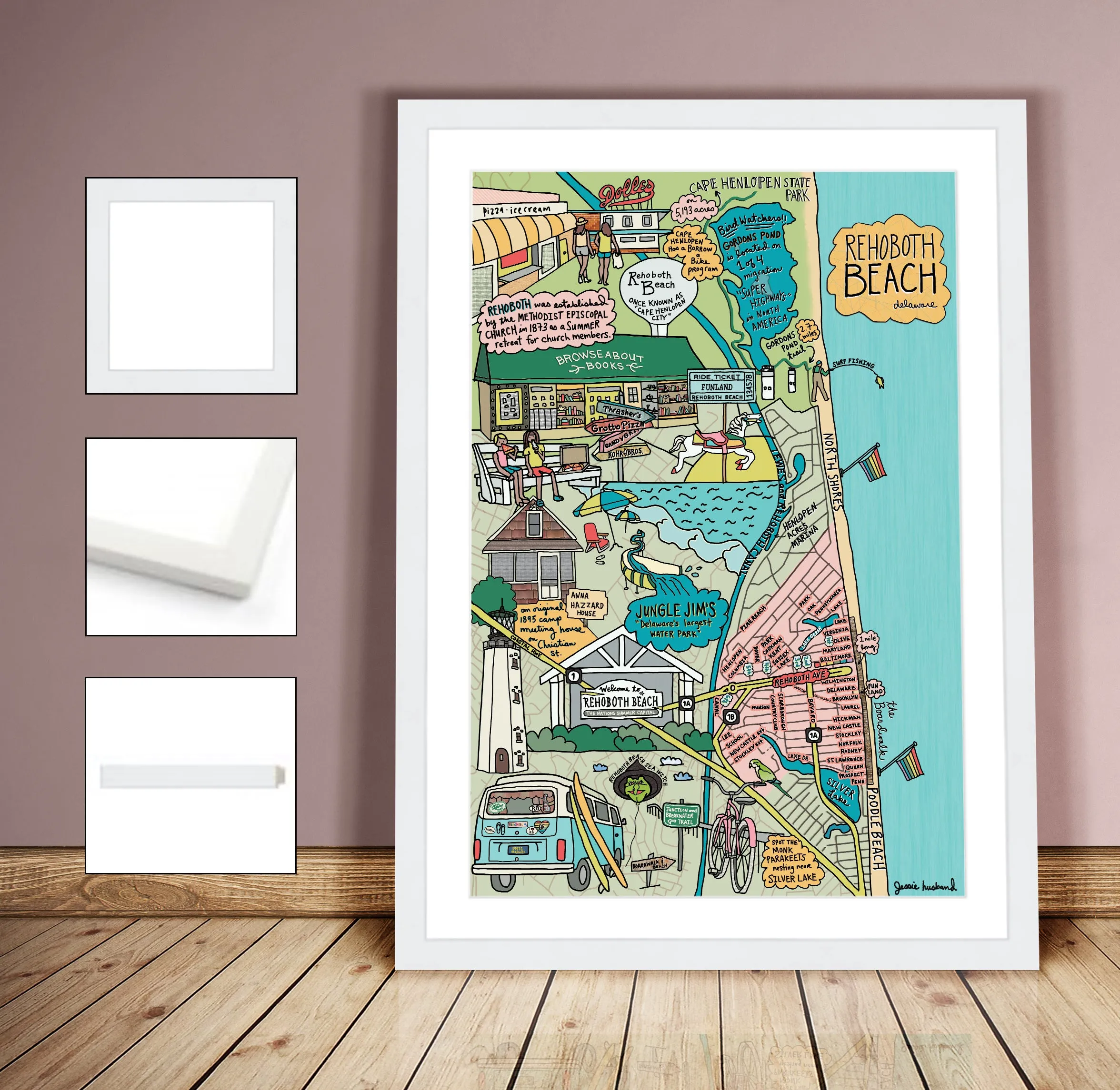 Map of Rehoboth Beach, Delaware (customization and framing options available)