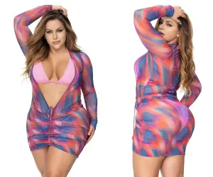 Mapale 47012X Curvy Size Beach Dress Cover Up Color Sunset Print