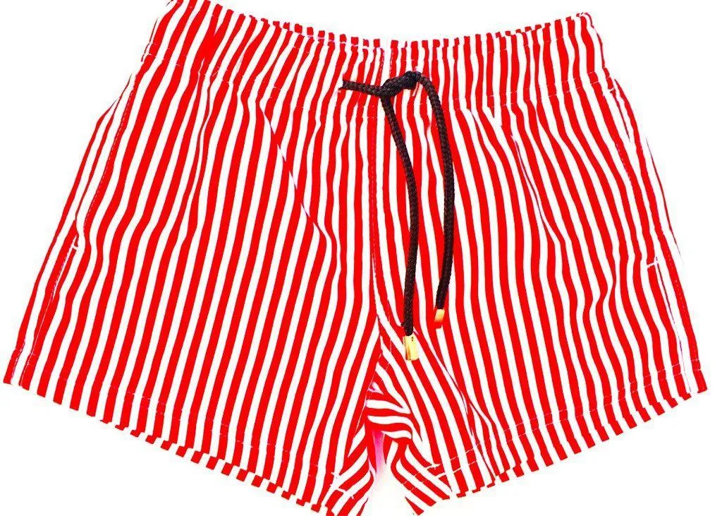 Matching Swimwear, Boys' Board Shorts, Red and White Classic Stripe