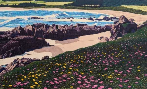 Meadows Beach - Unframed Woodcut on Paper by Gordon Mortensen