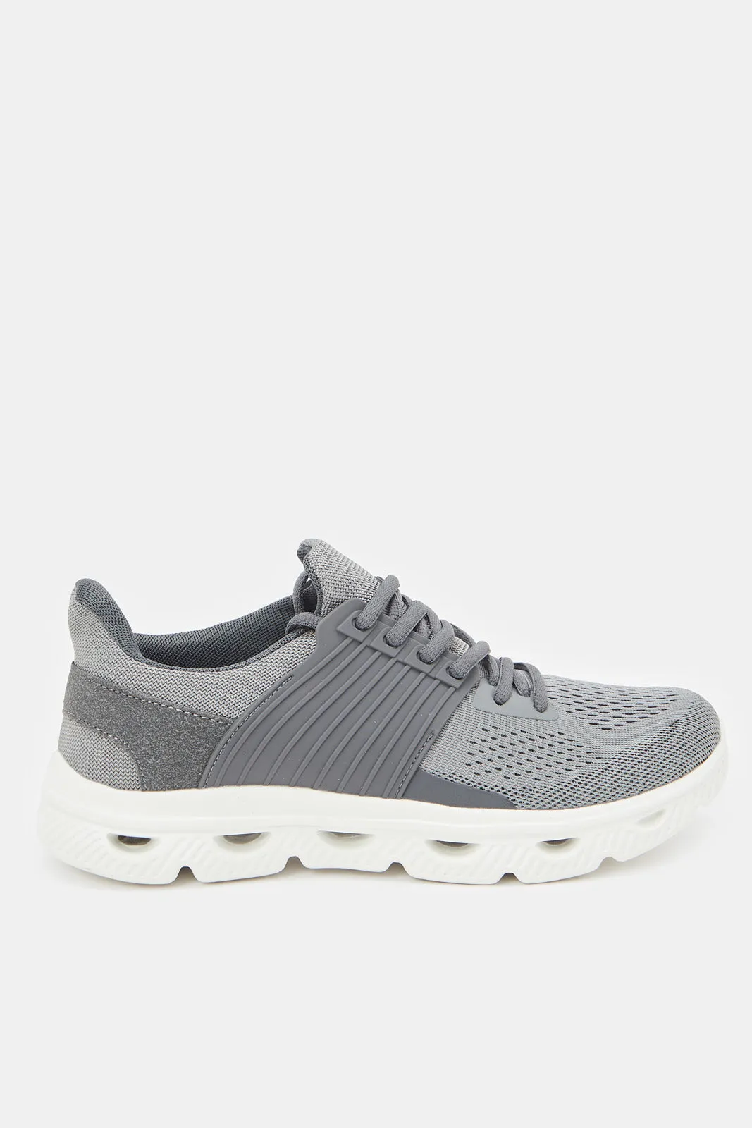 Men Grey Material Overlay Knit Sneaker