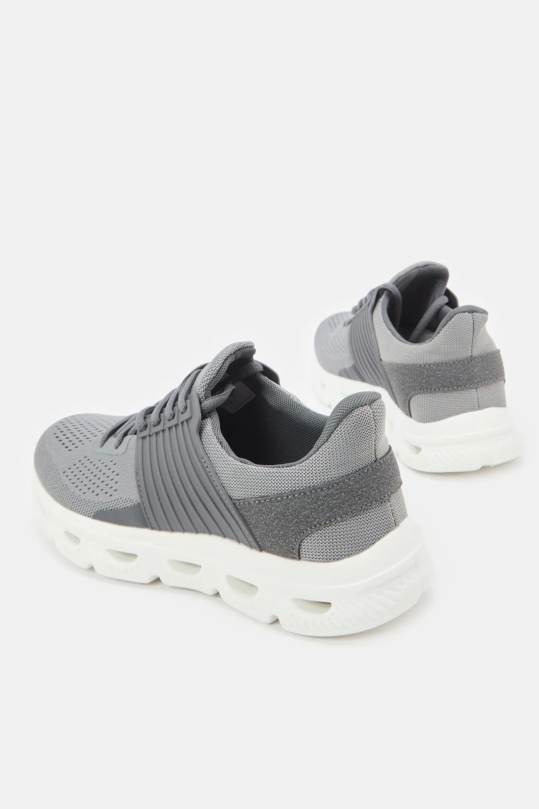 Men Grey Material Overlay Knit Sneaker