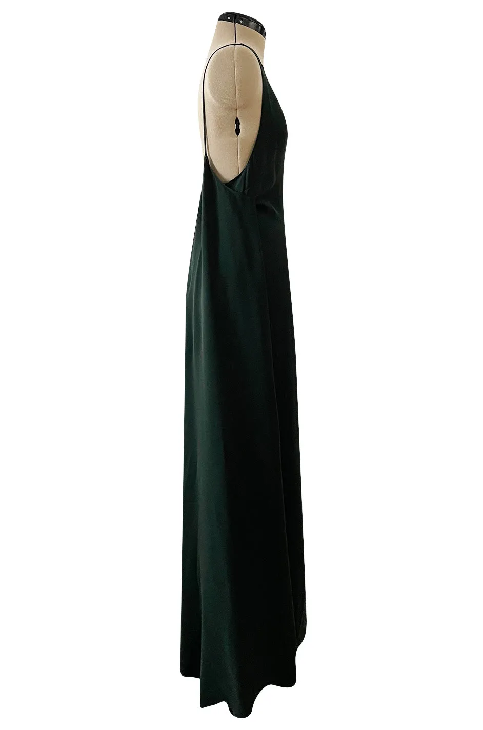 Minimalist Spring 2016 Valentino Runway Hunter Green Silk Dress w Plunging Front & Caped Back