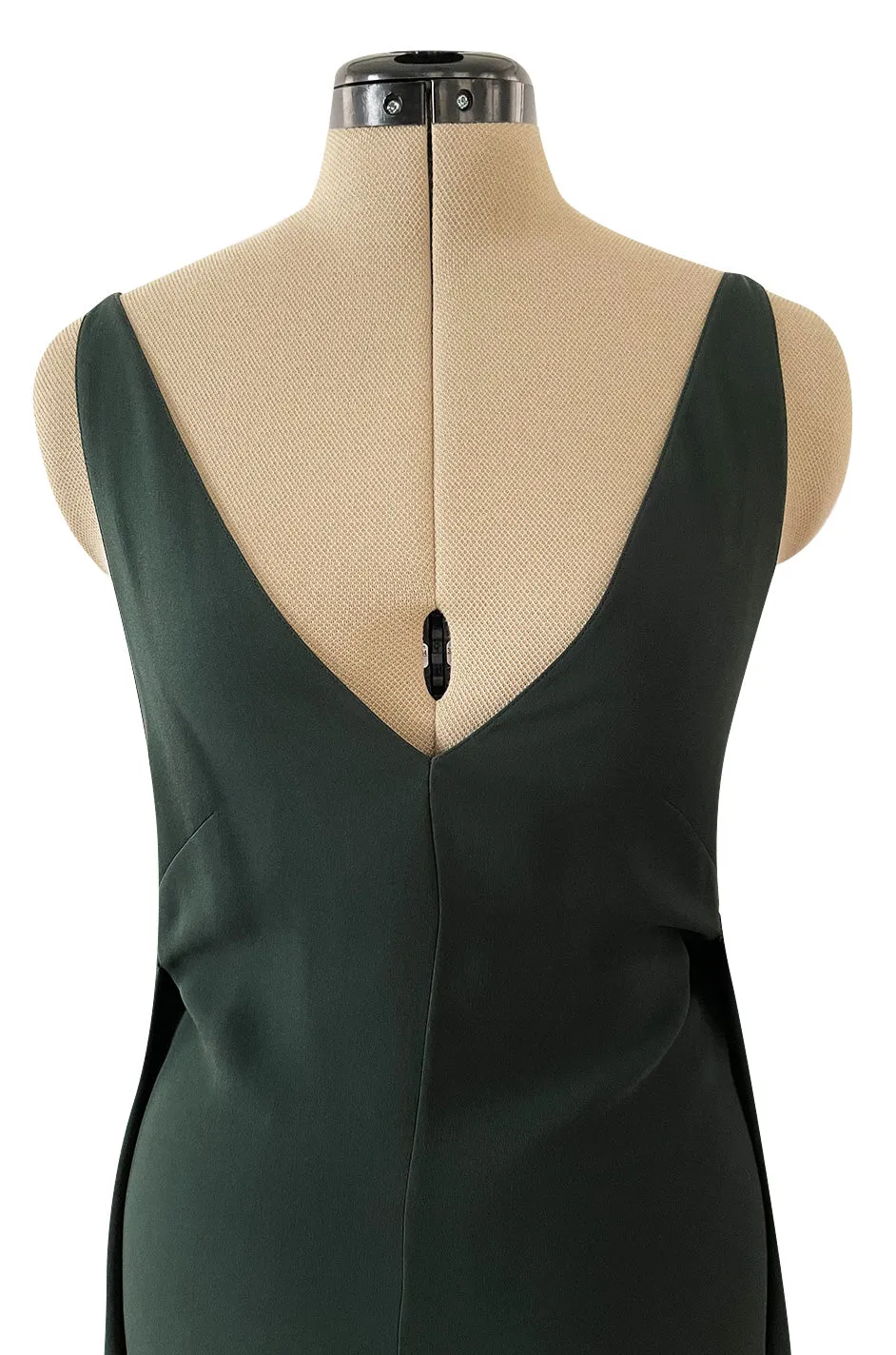 Minimalist Spring 2016 Valentino Runway Hunter Green Silk Dress w Plunging Front & Caped Back