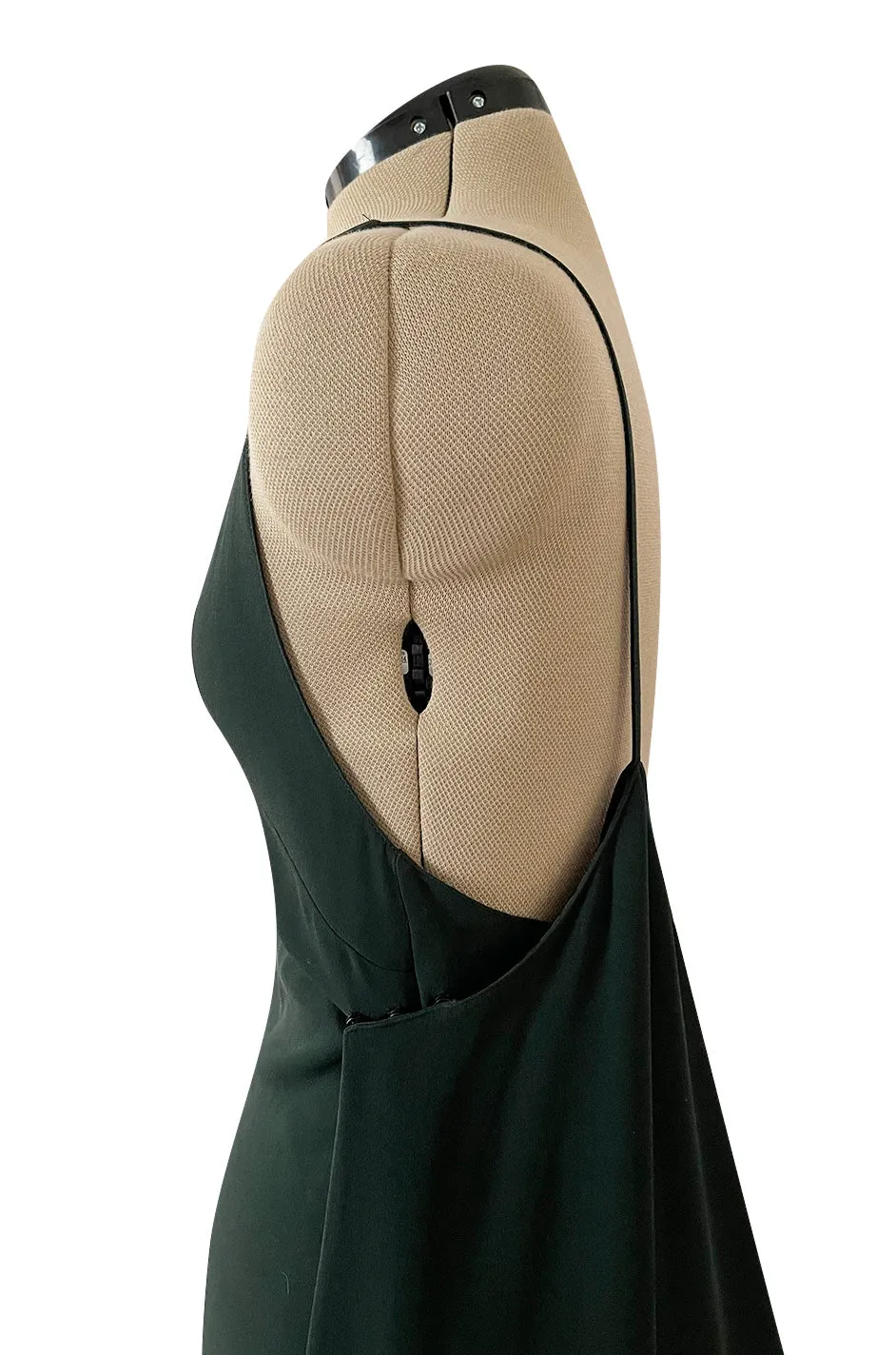 Minimalist Spring 2016 Valentino Runway Hunter Green Silk Dress w Plunging Front & Caped Back