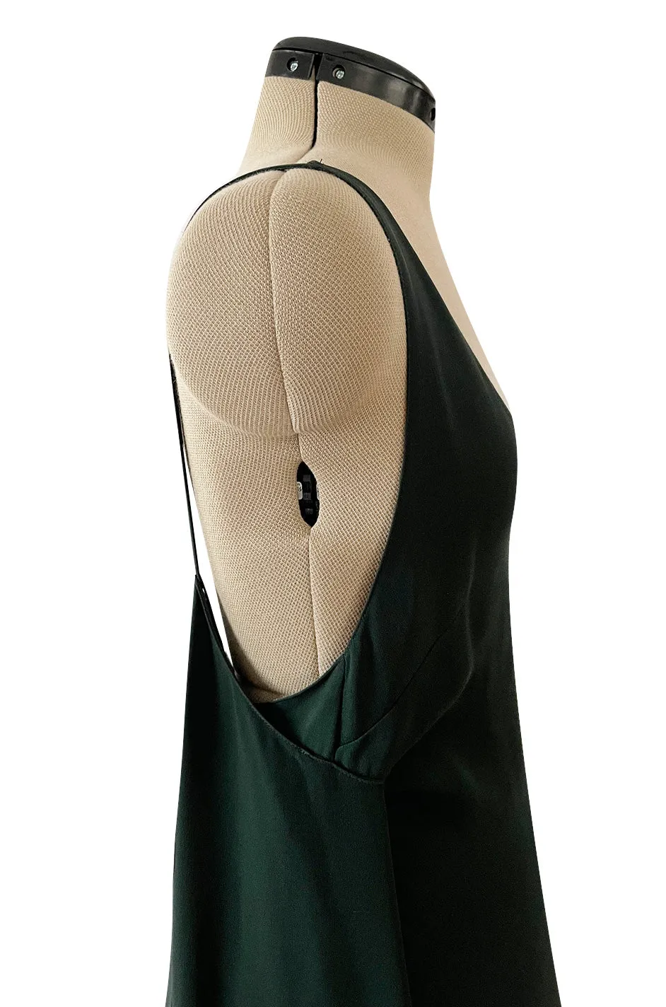 Minimalist Spring 2016 Valentino Runway Hunter Green Silk Dress w Plunging Front & Caped Back