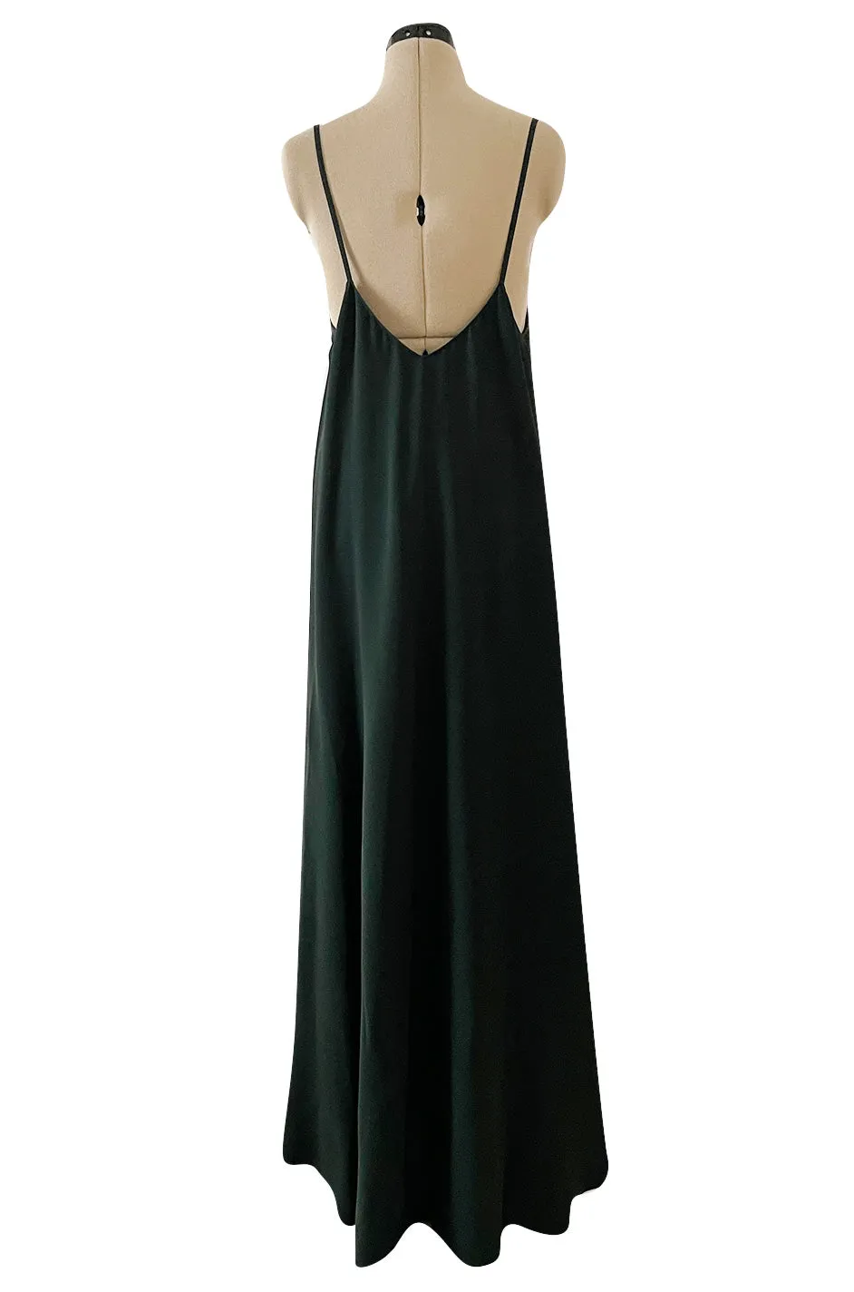 Minimalist Spring 2016 Valentino Runway Hunter Green Silk Dress w Plunging Front & Caped Back