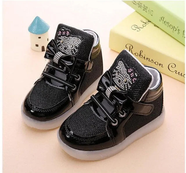 new children lighted casual shoes high rhinestone hello kitty shoes for girls baby kids shoes mesh travel shoes girls boots