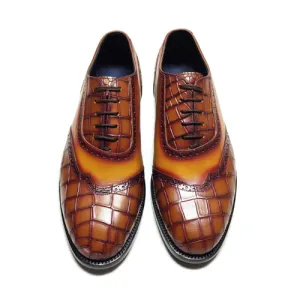 New Custom Made Shoes Bespoke Handmade Shoes Made to Measure Shoes Handpainted Crocodile Texture Premium Quality Leather Laceup Oxford Mens Shoes