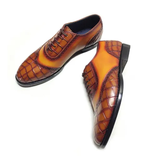 New Custom Made Shoes Bespoke Handmade Shoes Made to Measure Shoes Handpainted Crocodile Texture Premium Quality Leather Laceup Oxford Mens Shoes