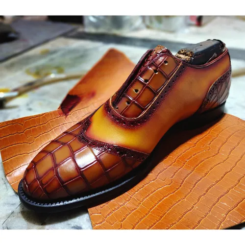 New Custom Made Shoes Bespoke Handmade Shoes Made to Measure Shoes Handpainted Crocodile Texture Premium Quality Leather Laceup Oxford Mens Shoes