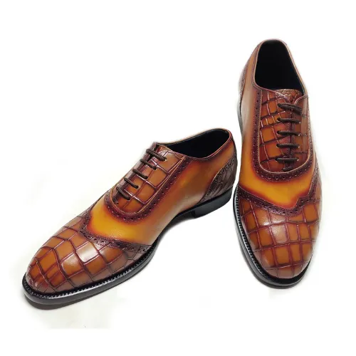 New Custom Made Shoes Bespoke Handmade Shoes Made to Measure Shoes Handpainted Crocodile Texture Premium Quality Leather Laceup Oxford Mens Shoes