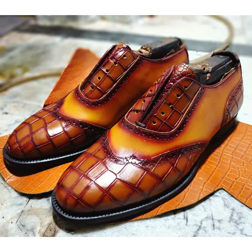 New Custom Made Shoes Bespoke Handmade Shoes Made to Measure Shoes Handpainted Crocodile Texture Premium Quality Leather Laceup Oxford Mens Shoes