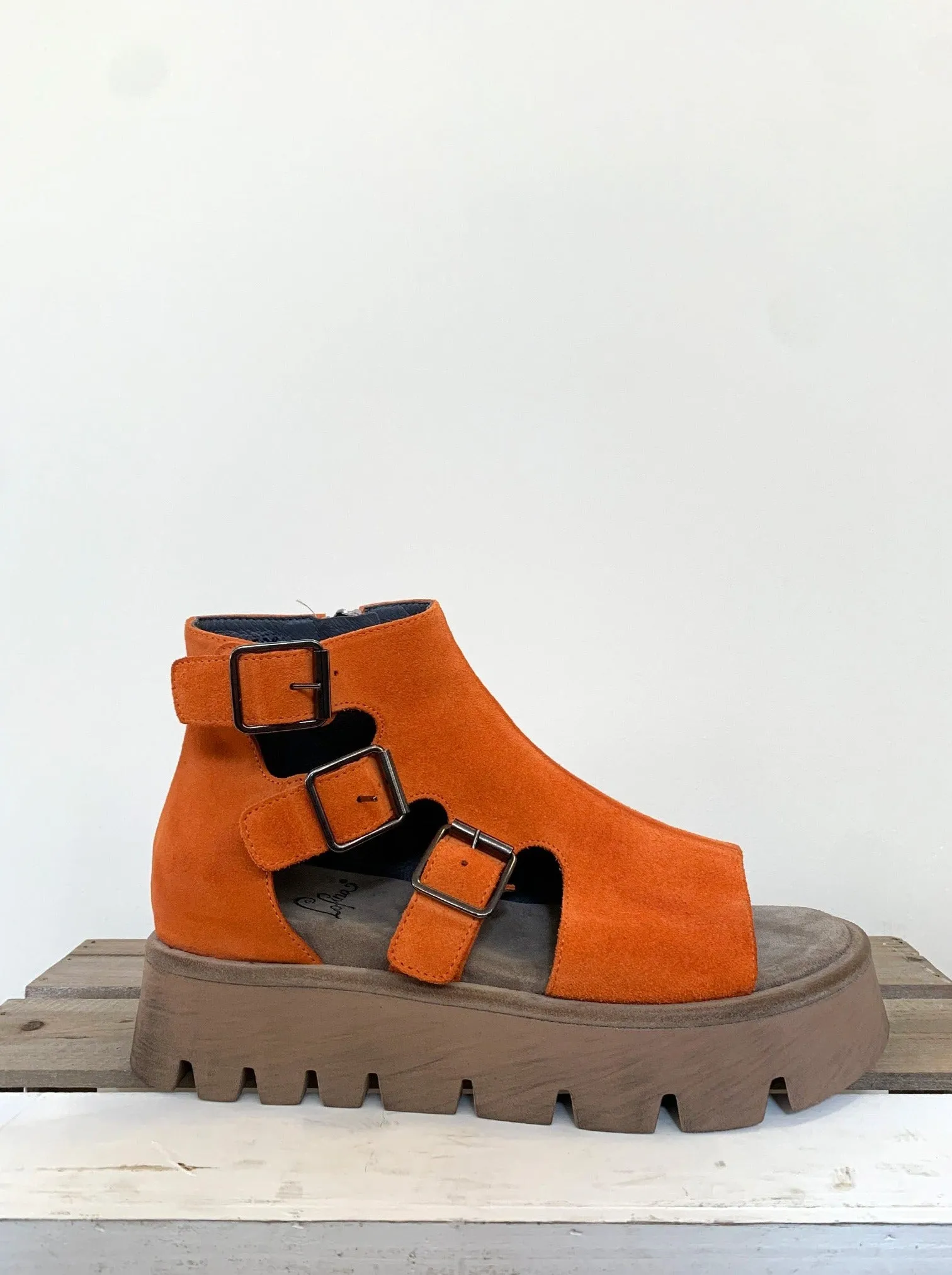 Orange Suede AKOYA Chunky Buckle Sandals